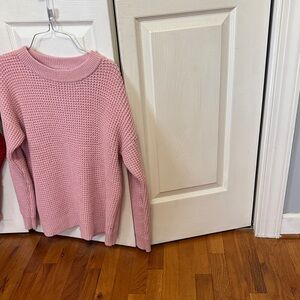 Time and Tru Pink Waffle-Knit Crewneck Sweater